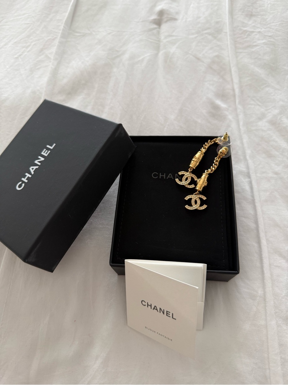 CHANEL Gold CC Drop Chain Earrings